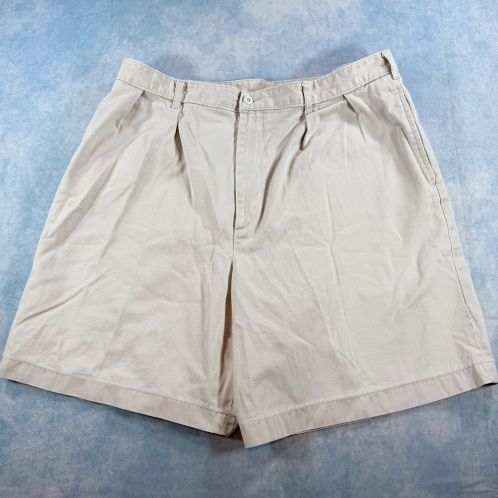 J.Crew Oarsman Pleated Chino Shorts Mens 35 Stone Beige Cotton Twill 9 Inseam